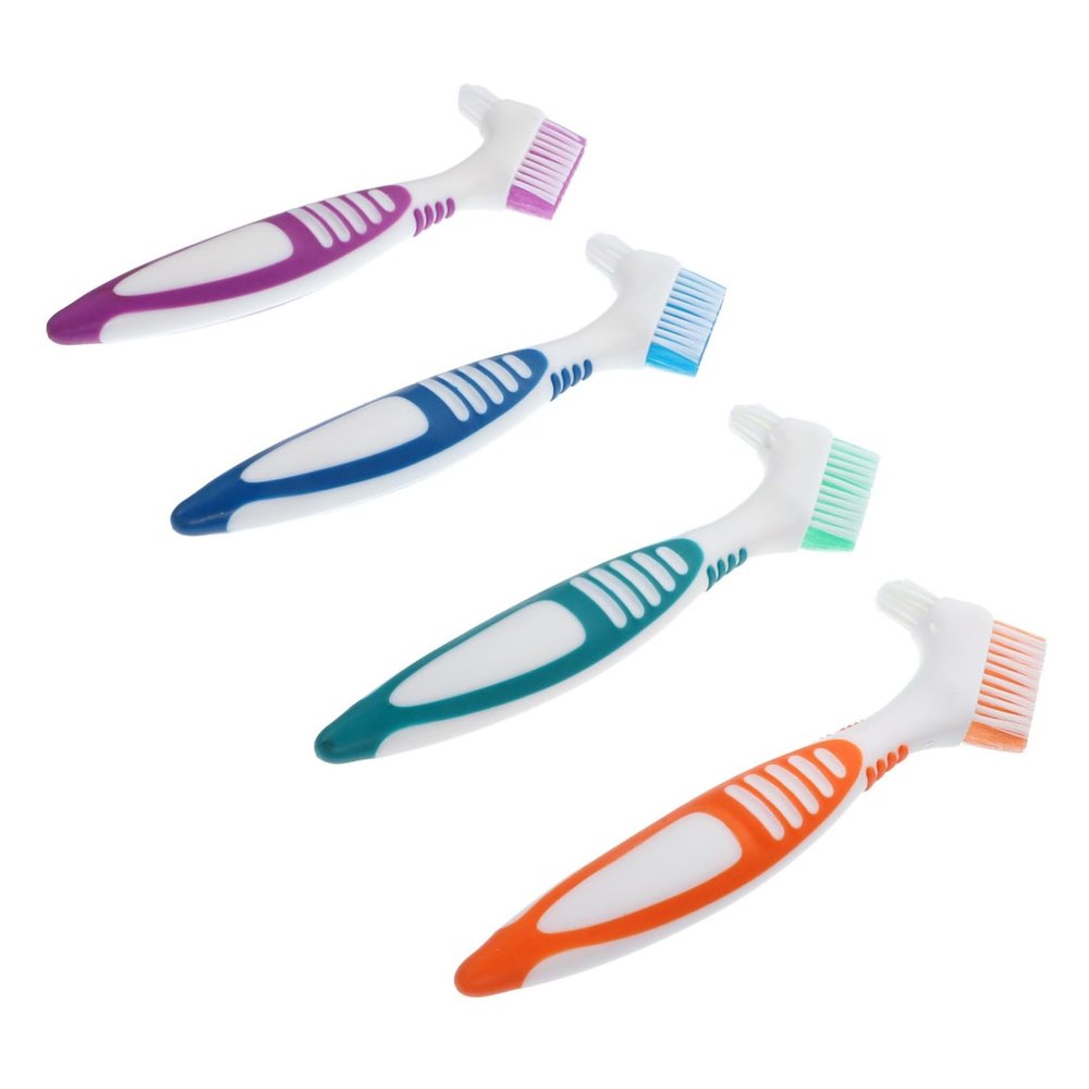 minkissy 4-Piece Denture Cleaning Brush Set, Double-Headed, Nylon Bristles