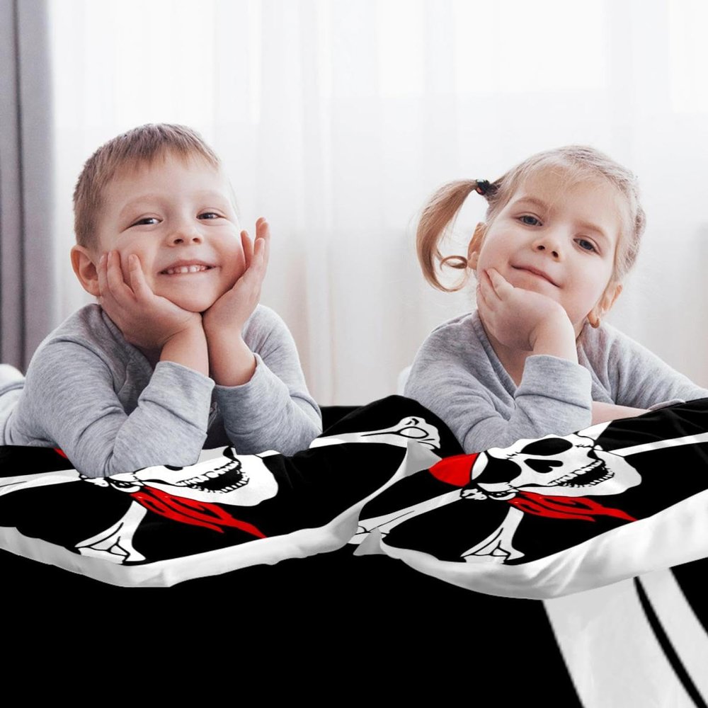 3-Piece Queen Duvet Cover Set, Breathable Tencel Pirate Skull Design