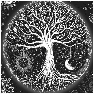 Mumuve Tarot Altar Cloth, Square Tablecloth, Tree of Life, 50 x 50 cm / 75 x 75 cm