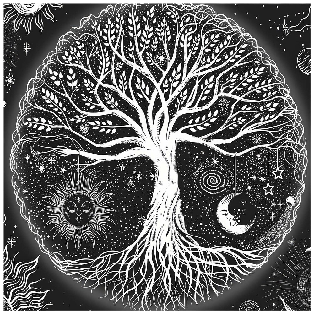 Mumuve Tarot Altar Cloth, Square Tablecloth, Tree of Life, 50 x 50 cm / 75 x 75 cm