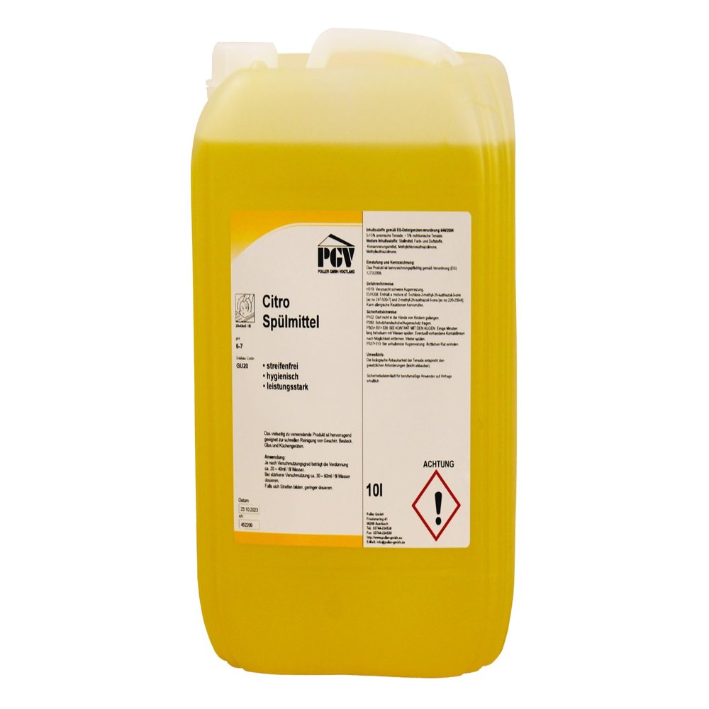 PGV Citro Dishwashing Detergent with Skin Protection - 10-Liter Container