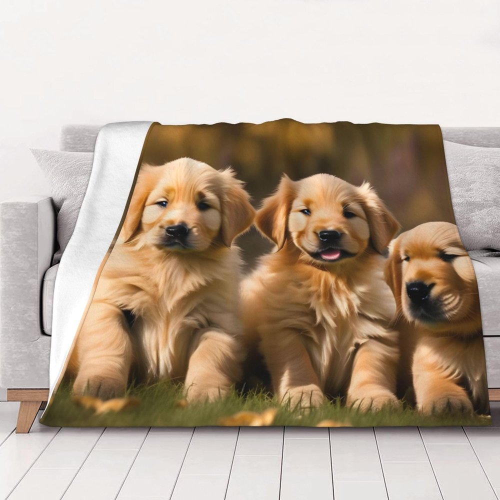 Golden Retriever Flannel Blanket for Dogs, Puppies & Pets, Soft Plush Microfiber, 101.6 x 76.2 cm