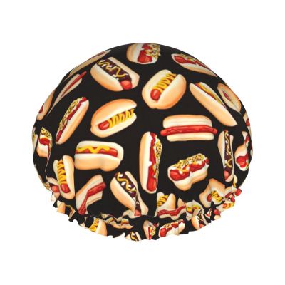 WURTON Fun Food Hot Dogs Print Shower Cap for Women
