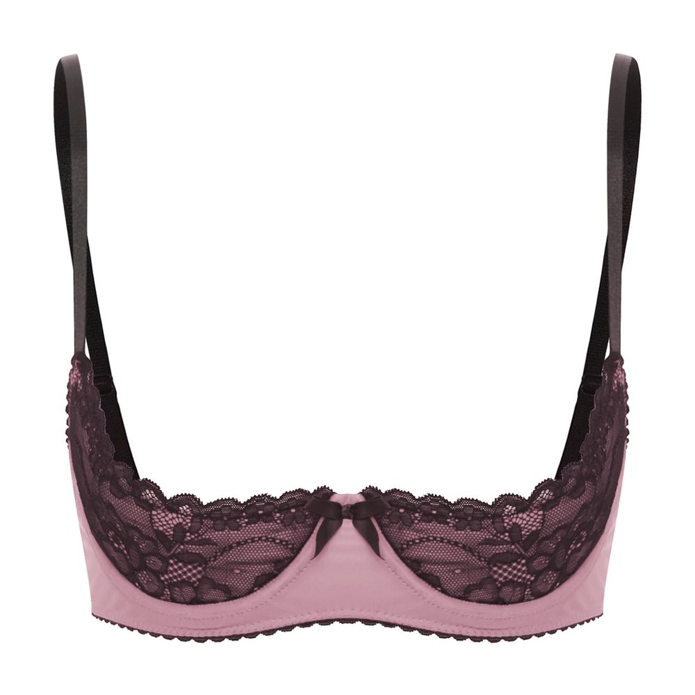 Hedmy Women's Push-Up Lift Bra with Bow and Lace, Open-Bust Underwire Lingerie, Pink, XL
