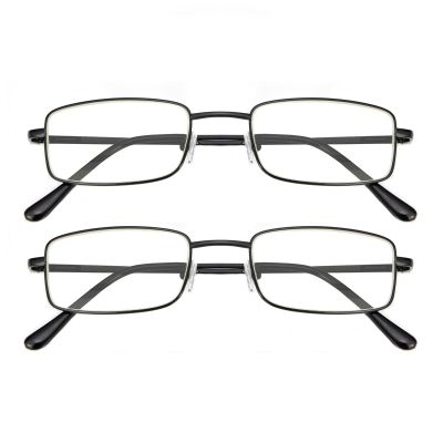 OKH 2-Pack Men's Reading Glasses, Metal Frames, Blue-Light Blocking, Black, +3.5