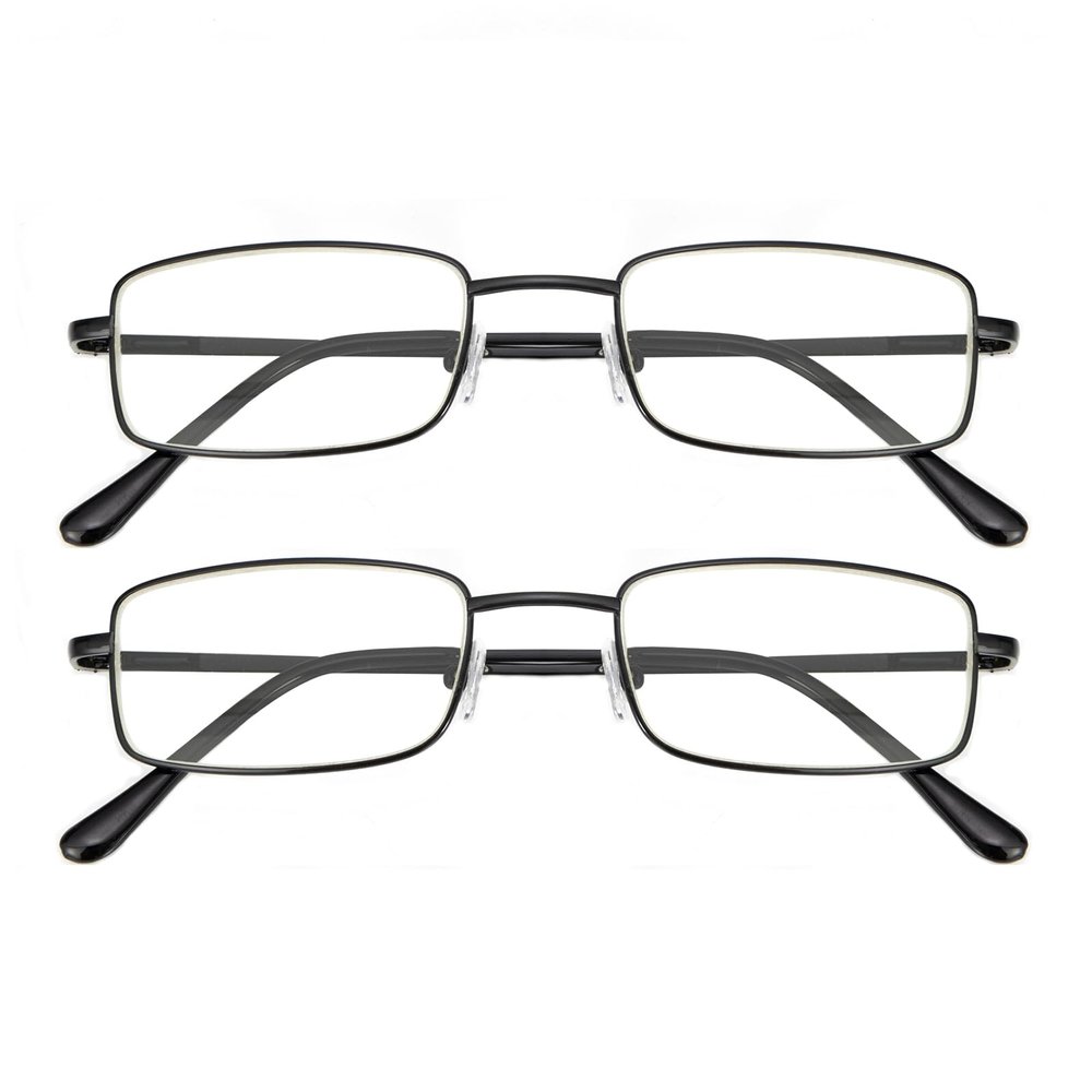 OKH 2-Pack Men's Reading Glasses, Metal Frames, Blue-Light Blocking, Black, +3.5
