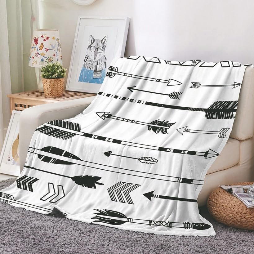 EHOMERY Baby Blanket, Soft Fleece “Son of Mom” Arrow Design, Black and White, 240 × 180 cm