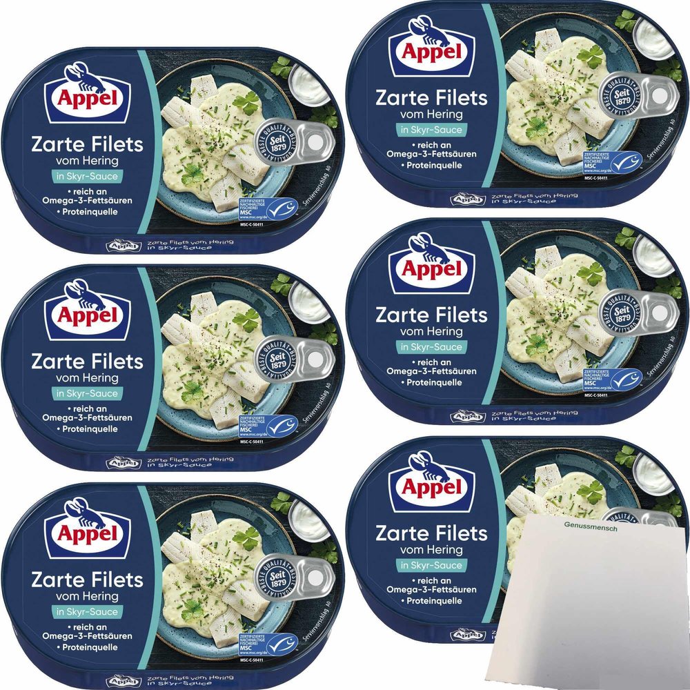 Appel Tender Herring Fillets in Skyr Sauce, 6-Pack (6 x 190 g Cans) + usy Block