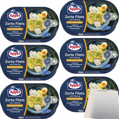 Appel Tender Herring Fillets in Egg-Mustard Cream, 6-Pack (6 x 200 g Cans) + usy Block