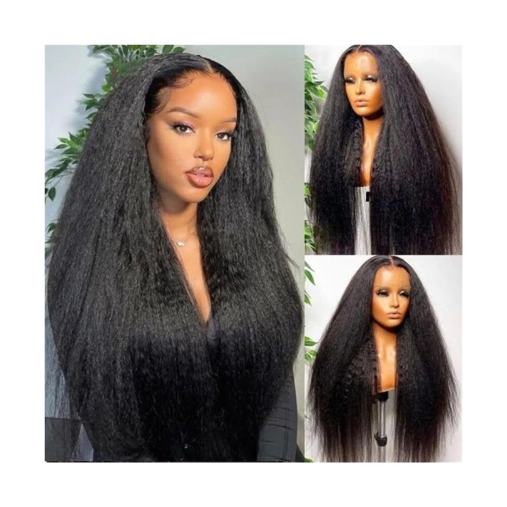 Kinky Straight Human Hair Lace Front Wig for Black Women, 13 x 4 Transparent Lace, Brazilian Remy Hair