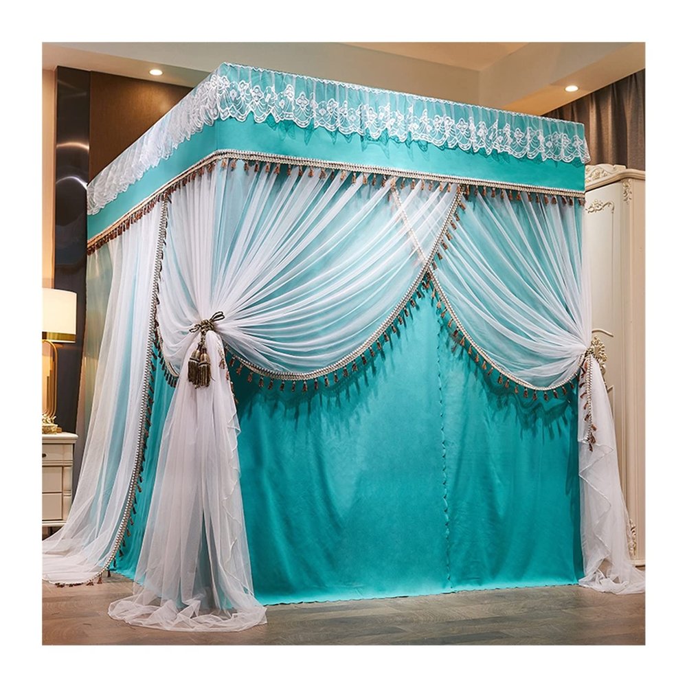 Double-Layer Mosquito Net Canopy with 4 Poles, Decorative Bed Curtain for Girls’ Bedrooms, Style 2, 180 x 220 x 200 cm