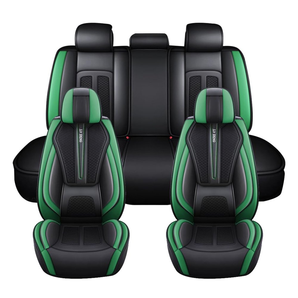 Awotzon Car Seat Covers for Hyundai Tucson 2005–2026, 5-Seat Full Set, All-Weather Faux Leather, Black/Green