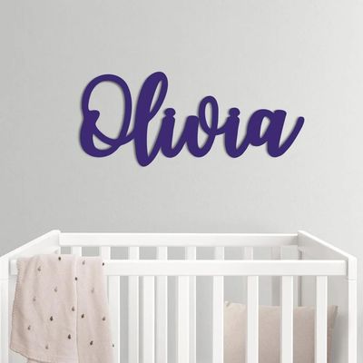 Personalized Wooden Name Sign for Nursery, Wedding, or Door, Purple, 25 cm