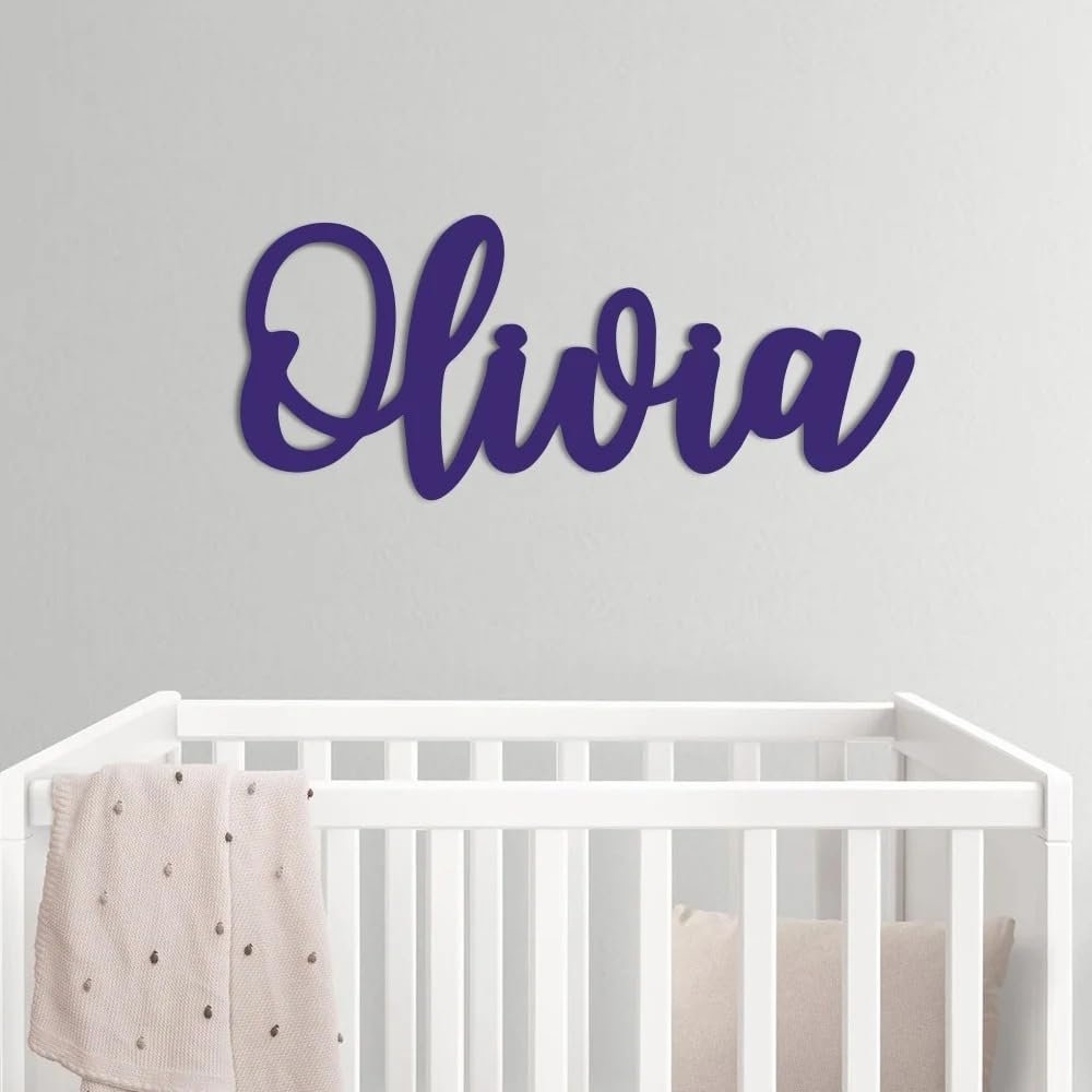 Personalized Wooden Name Sign for Nursery, Wedding, or Door, Purple, 25 cm