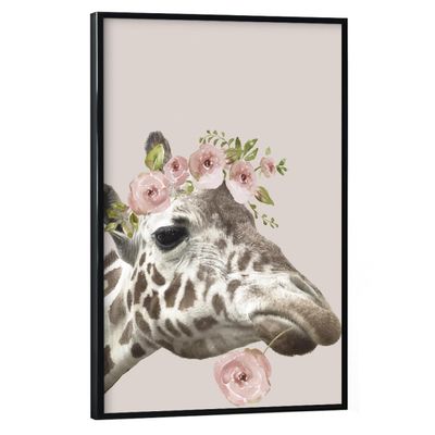artboxONE Poster with Black Frame 60 x 40 cm Floral Peek A Boo Giraffe Continuation