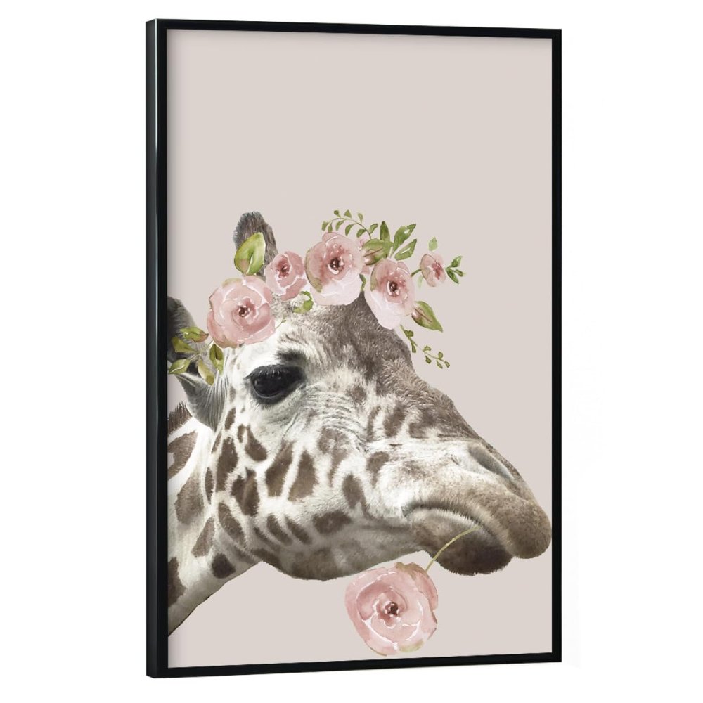 artboxONE Poster with Black Frame 60 x 40 cm Floral Peek A Boo Giraffe Continuation