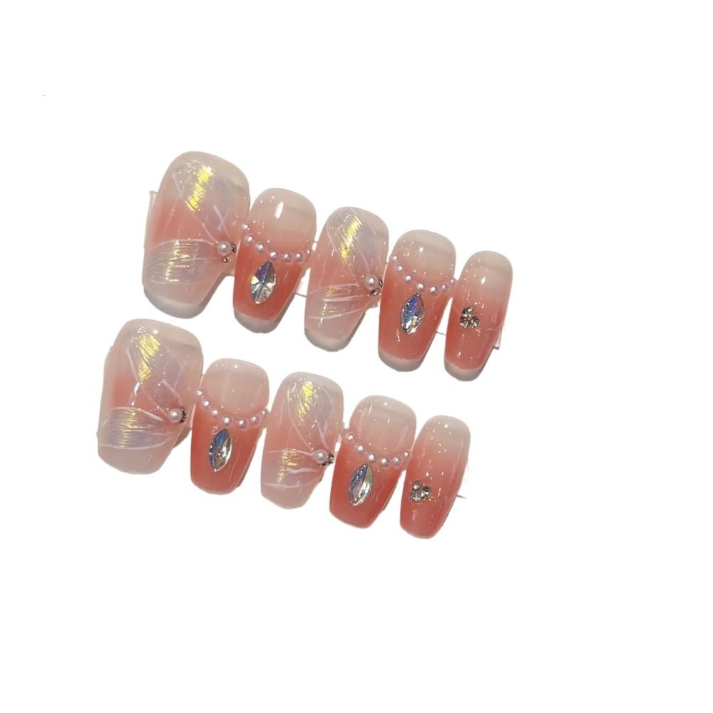 Handmade Pink-Blush Press-On Acrylic Nails, Short, Full Cover with Glue (Color 16, Size S)