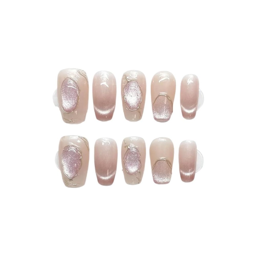 Handmade Cat-Eye Gradient Ballerina Press-On Nails, Full Coverage, Color 4, Size M