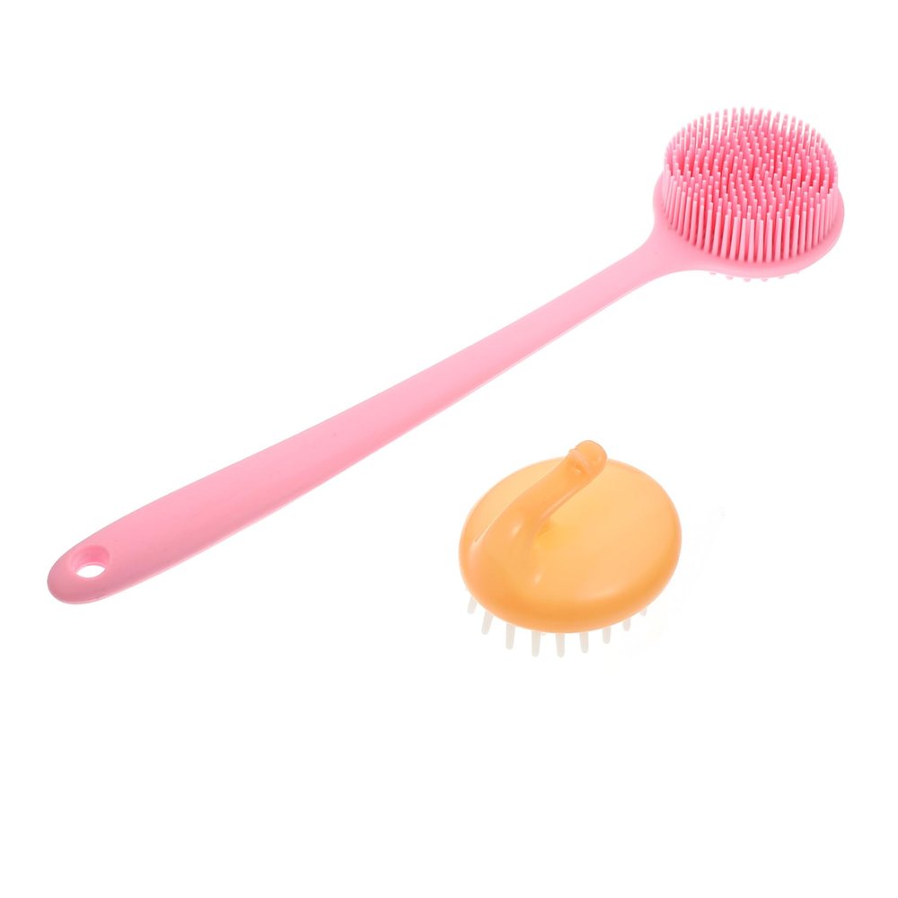 Angoily Silicone Shower Brush with Long Handle, Back Scrubber, Massage Function, 2-Piece Set