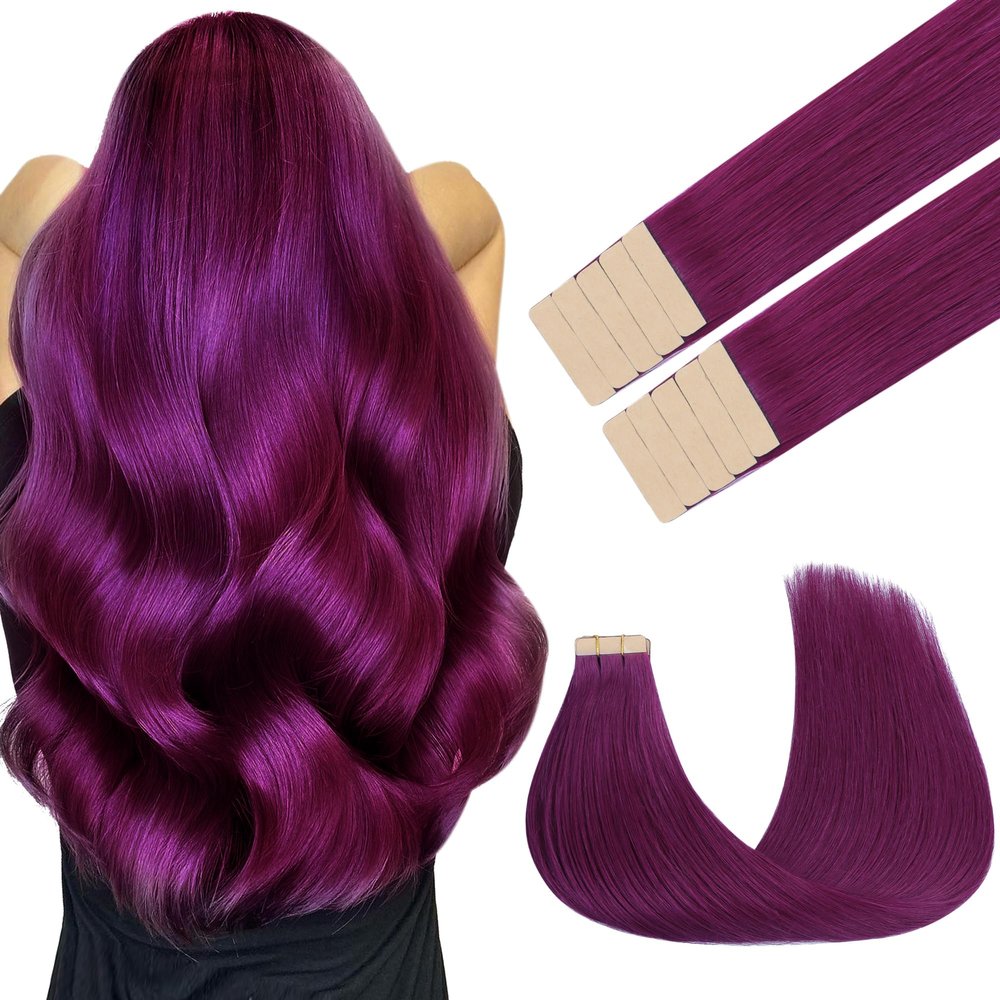 GOO GOO Colored Tape-In Human Hair Extensions, 50 cm, 30 g, 10 pcs., #Violet