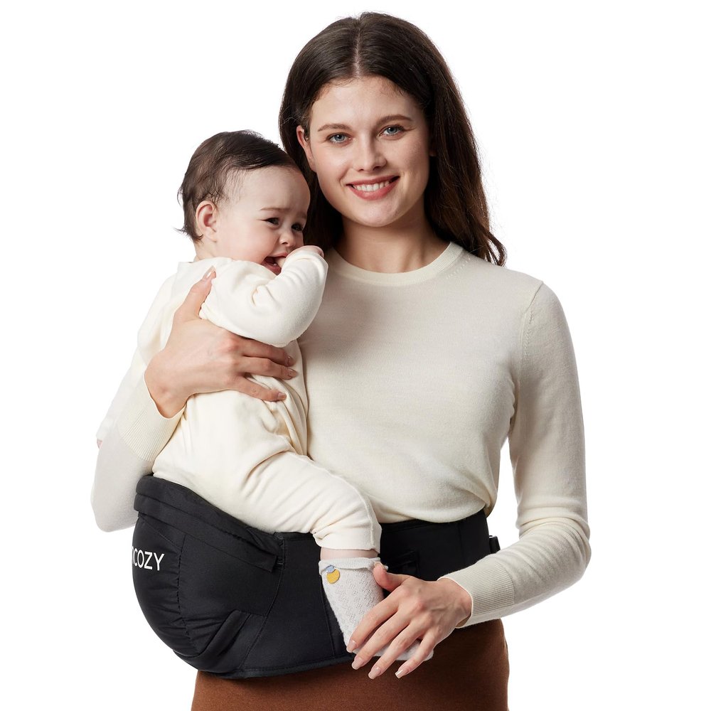Momcozy Hip Seat Baby Carrier with Original 3D Abdominal Support and EVA Massage Pad, Black, L