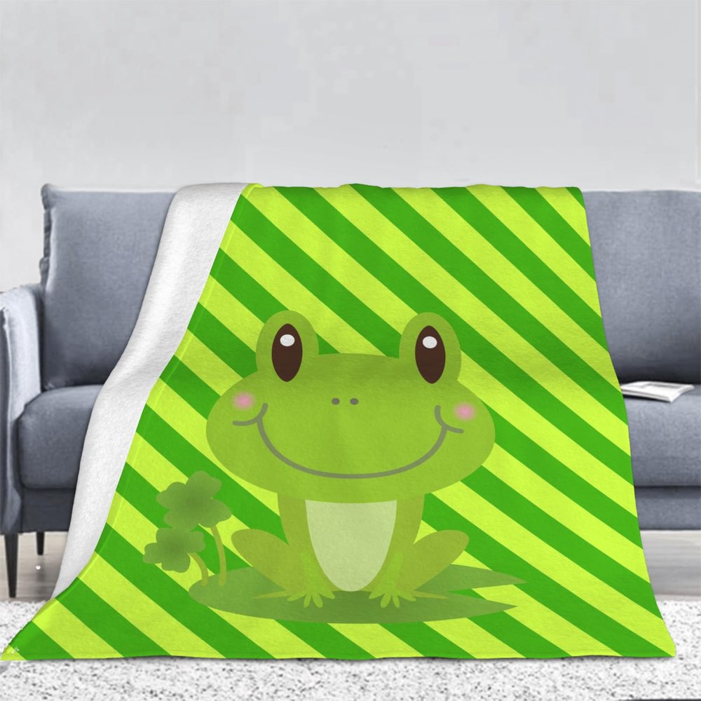 3D Green Frog Flannel Fleece Blanket, 130 x 150 cm