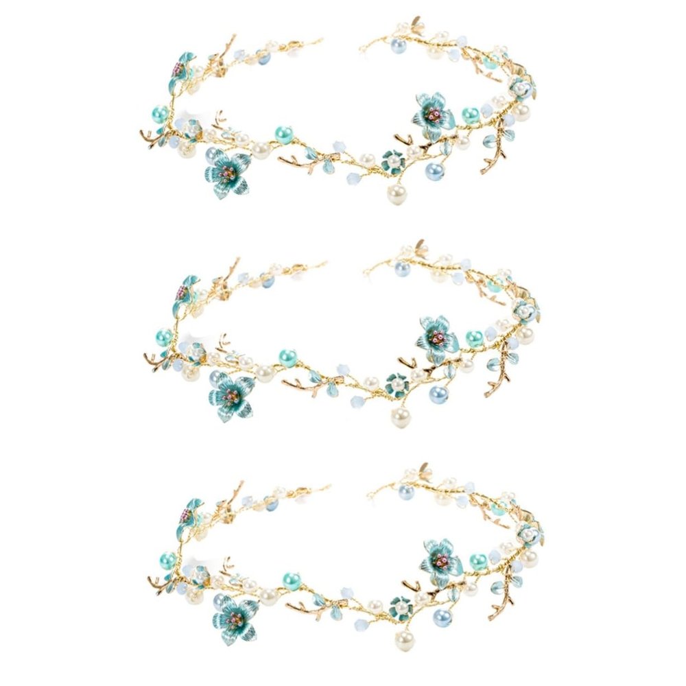 DOITOOL 3-Piece Wedding Headbands with Artificial Flowers and Pearls