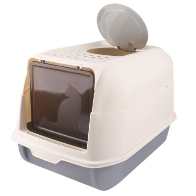 Covered Foldable Cat Litter Box with Scoop, Gray, 36 x 51 x 34 cm