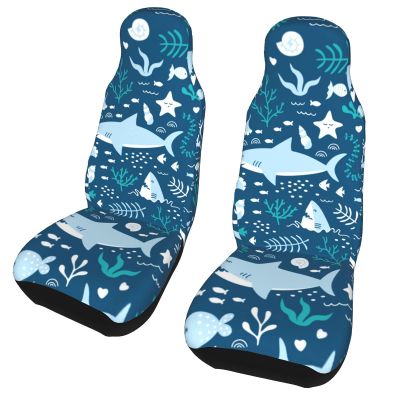BEEOFICEPENG Universal Front Car Seat Covers, 2-Pack, Cute Underwater Sharks