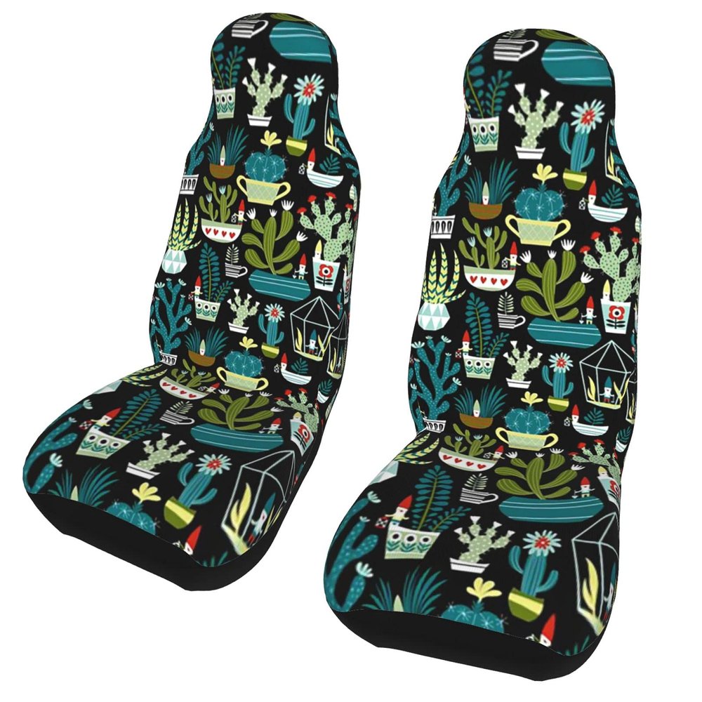 BEEOFICEPENG Car Seat Covers, Universal Front Seat Protectors, 2-Piece Set, Garden Cactus