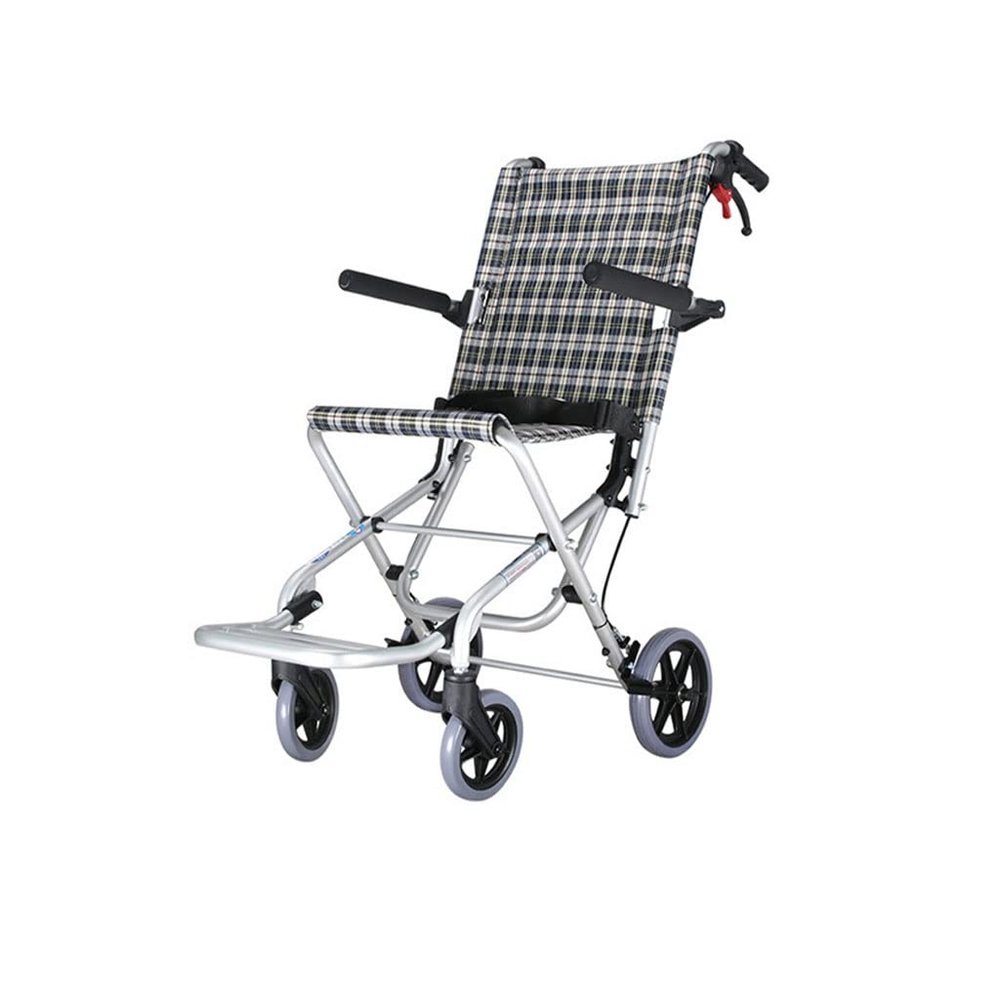 Ultra-Lightweight Aluminum Alloy Wheelchair, Portable, Foldable Transport Chair with Hand Brakes and Folding-Back Armrests