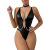 Gefomuofe Women's Wet-Look Party Bodysuit, Short Open-Body Patent Leather Look view 1
