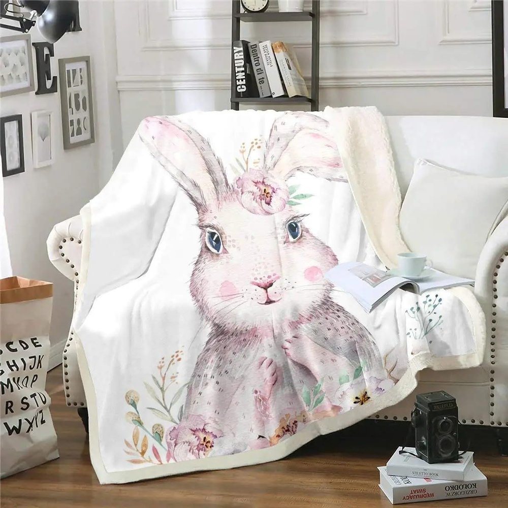 Cuddly Rabbit Blanket 100 x 150 cm, Soft Flannel Fleece Blanket