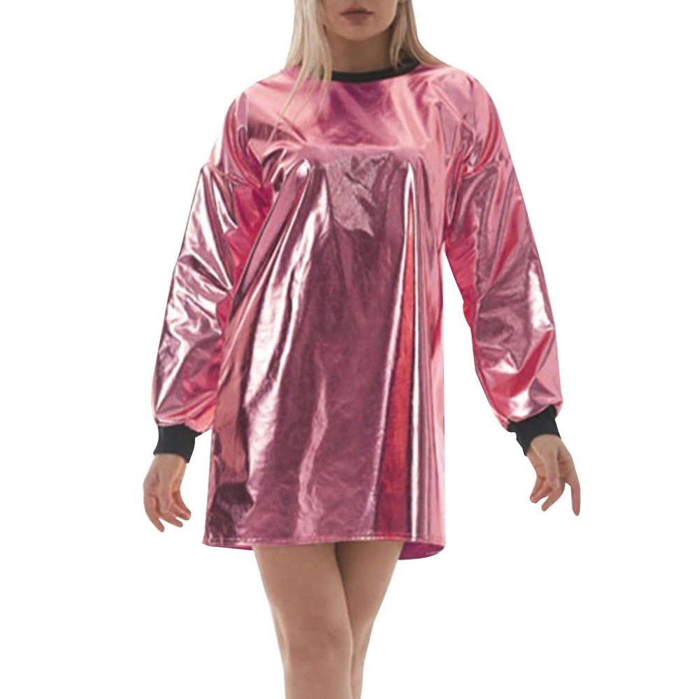 Women's Wet-Look Stretch Patent Leather and Leather Dress with Garter Detail