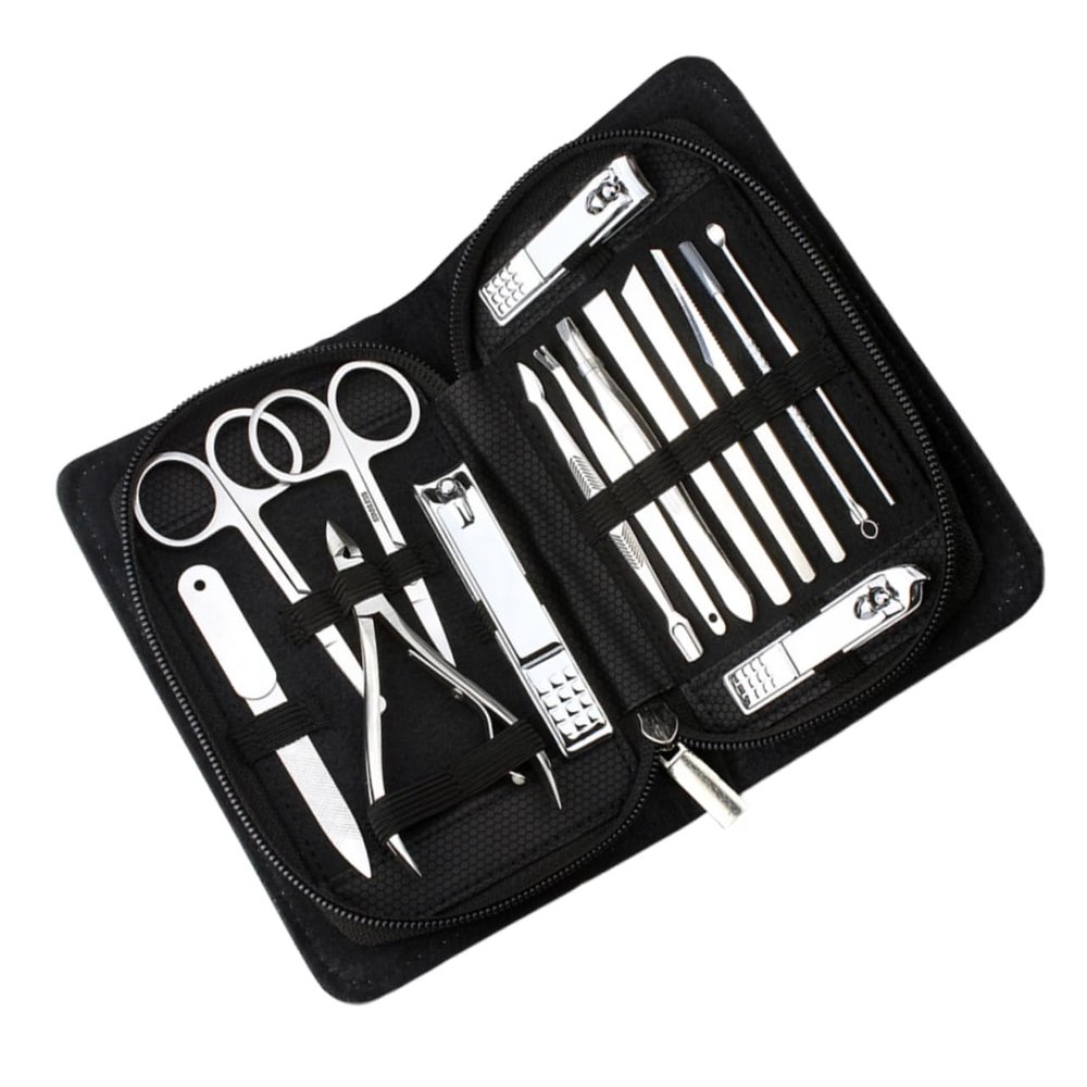 Housoutil Nail Clippers, Ergonomic Design, 15-Piece Black Stainless Steel Set