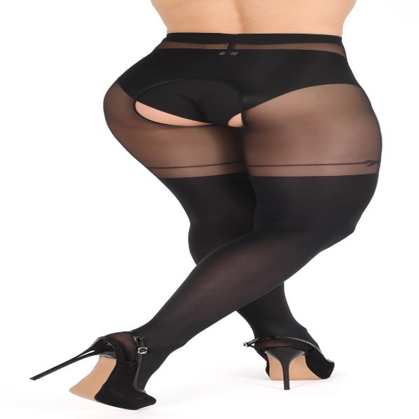BANANALU 20 Den Over-the-Knee Sexy Open-Crotch Tights, Intimo Secret Nero, L