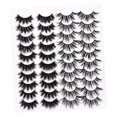20 Pairs of Dense 3D False Eyelashes for Women, Black Makeup Lashes
