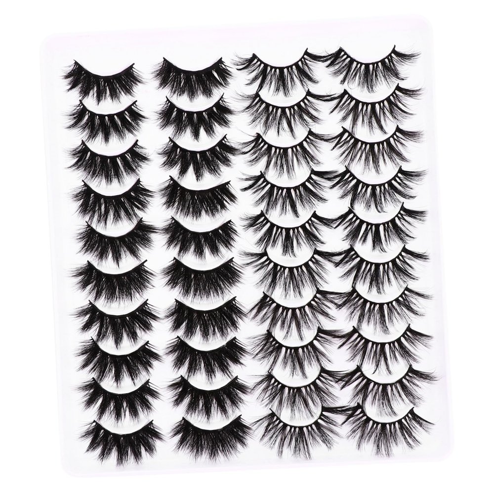 20 Pairs of Dense 3D False Eyelashes for Women, Black Makeup Lashes