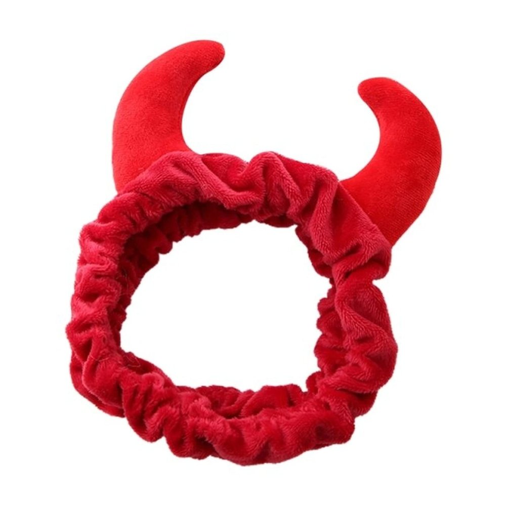 Women's Red Plush Ox Devil Demon Horn Headband, Wine Red