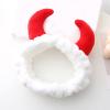 Women's Red Plush Ox Devil Demon Horn Headband, Wine Red view 3