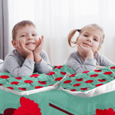 King Duvet Cover Set, Small Red Flower, 3-Piece, Ultra-Soft, 1 Duvet Cover with 2 Pillowcases, Zipper and 4 Corner Ties