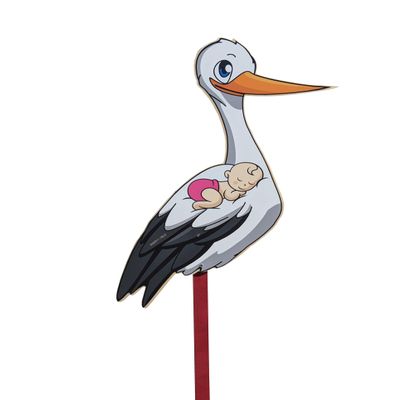 140 cm Baby Stork for a Girl’s Birth, Pink (Double-Sided Print*)