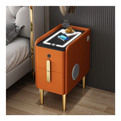 Smart White Nightstand with Wireless Charging, Bluetooth Speaker, Fingerprint Lock, and USB Port