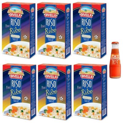 6 x Divella Ribe Rice, Ideal for Soups and Broths, Vacuum-Packed, 1 kg + 1 x Recoaro Ginger Aperitivo 10 cl Free