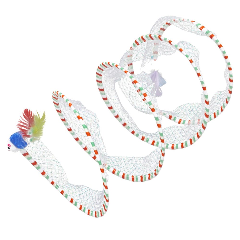 minkissy Foldable Cat Tunnel with Hanging Mice, Plush Durable Fabric, Interactive, Random Color