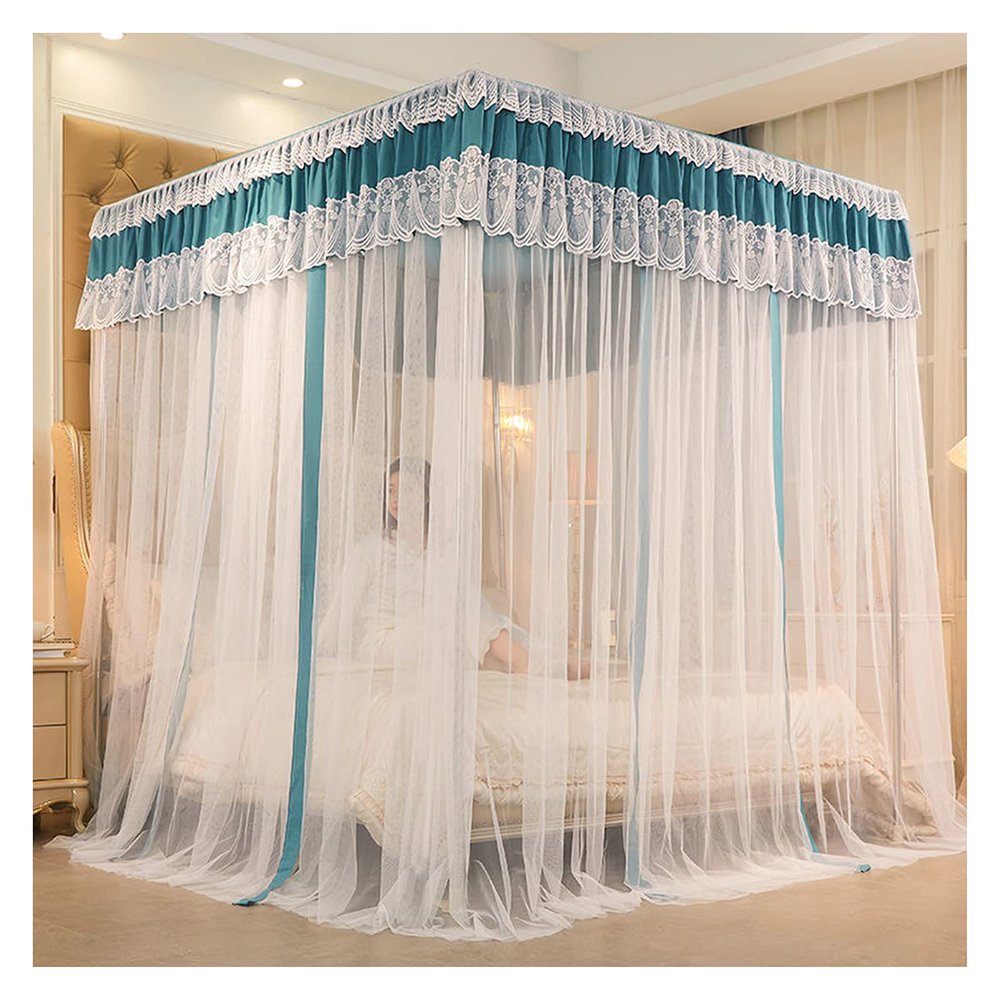Princess Bed Canopy Mosquito Net with Lace and Metal Frame, King Size