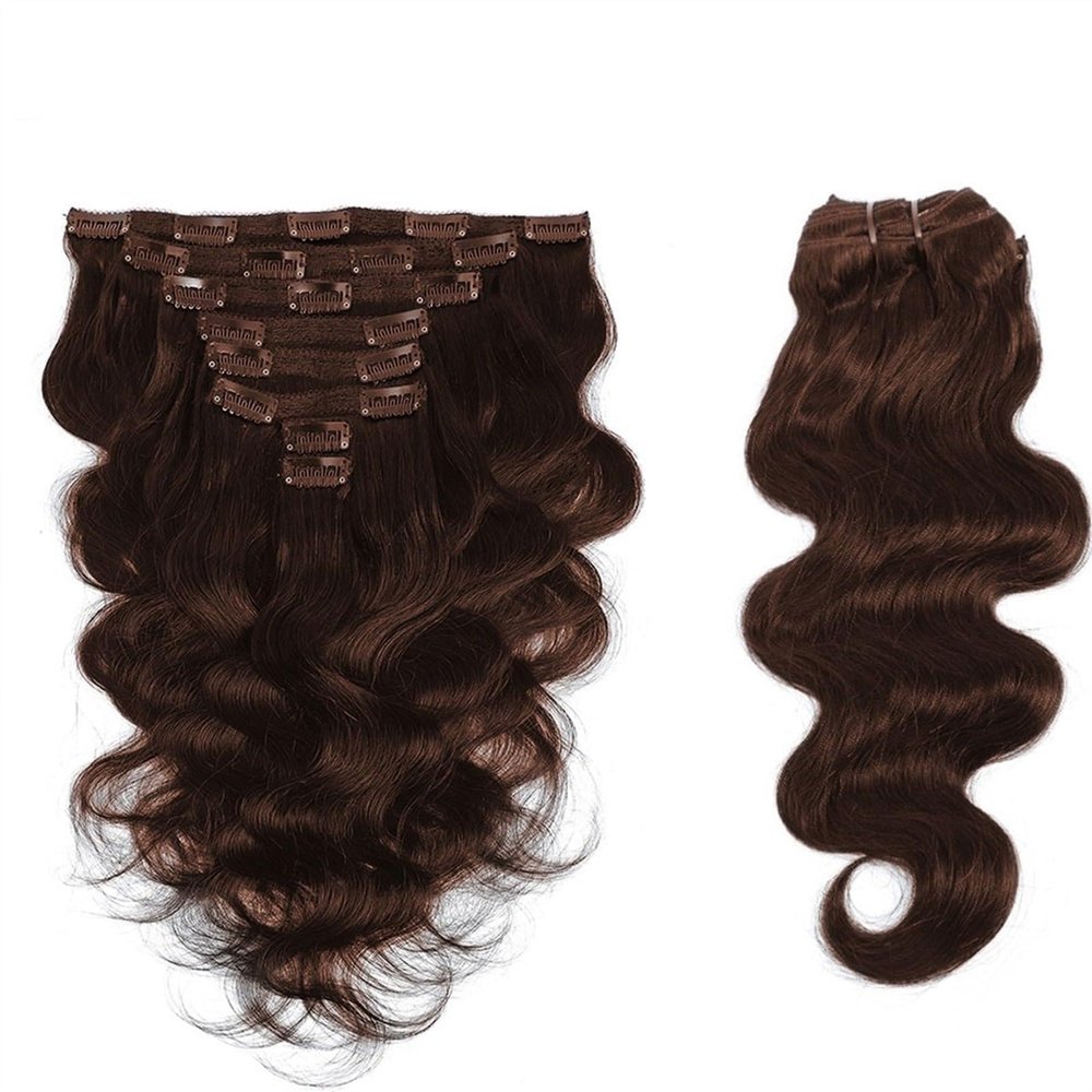 Human Hair Clip-In Extensions, 8 Pieces, 20 Clips, Wavy/Curly, Full Head, Double-Weft