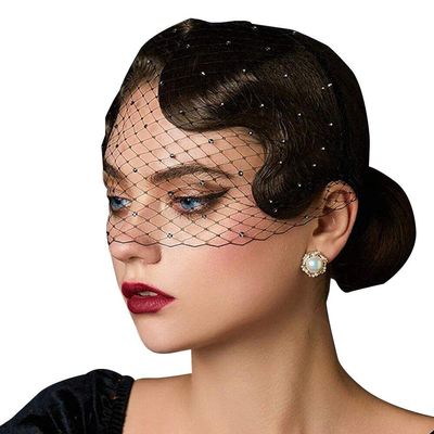 Women's Classic White and Black Birdcage Veil Fascinator Headpiece