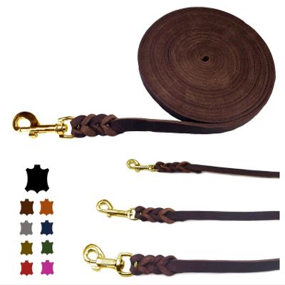 Leather Dog Leash/Long Line for Small & Large Dogs, 3 m, 12 mm, Brown with Hand Loop