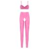 Jugaoge Women's Wetlook Crop Top and Open-Crotch Pants Patent Leather-Look Lingerie Set, Pink, M view 1